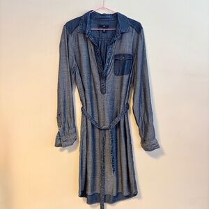 GAP Collared Two Tone Denim Long Sleeve Chambray Midi Dress Light Wash Womens M